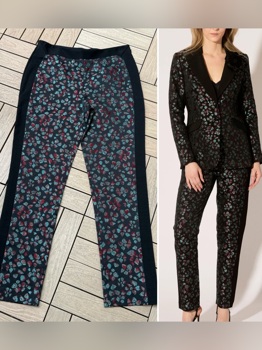 NWT hilton Hollis arbora jacquard jewel tones turquoise black crop pants
